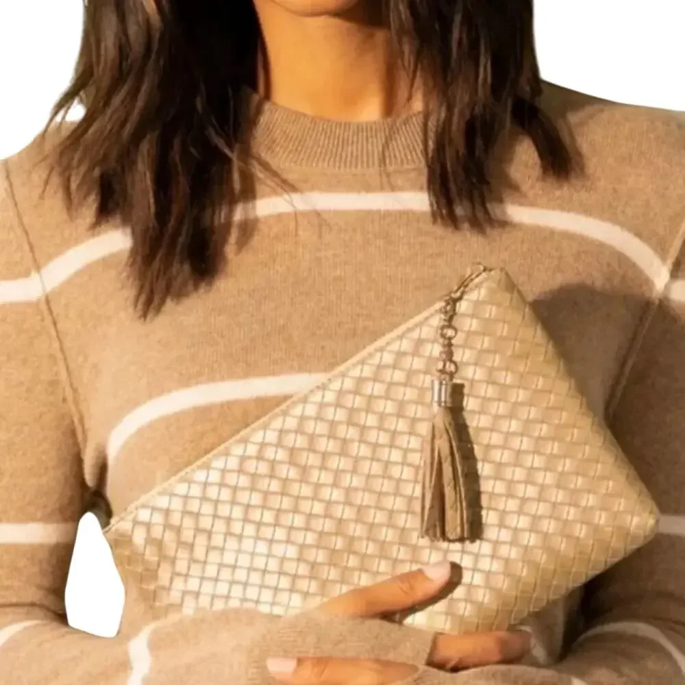 VIRGINIA WOLF Mimi Woven Pouch Metallic Gold Curateur Winter 2022 New w/ Tag $88